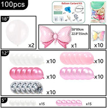 Load image into Gallery viewer, PartyWoo Pink Balloons, 100 pcs Pack of Pink Balloons, Pastel Pink Balloons, Silver Glitter Balloons, White Balloons, Bow Tie Foil Balloon and Laser Butterflies for Girl Baby Shower, Girl Birthday
