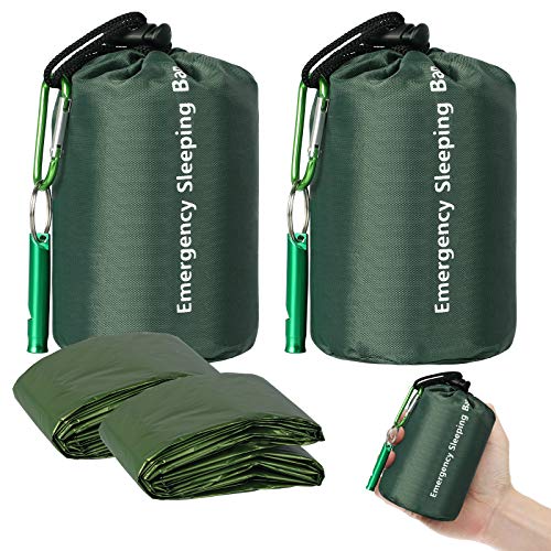 EEEKit Emergency Sleeping Bag,2Pack Lightweight Waterproof Survival Bivy Sack with Survival Whistle,Thermal Emergency Blankets Portable Mylar Survival Gear for Camping,Hiking,Outdoor Activities