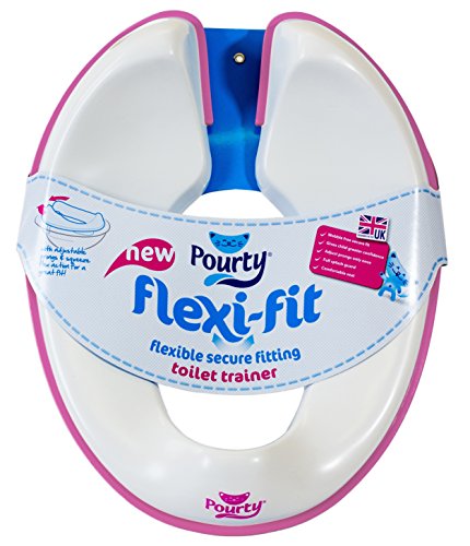 Pourty Flexi-Fit Toilet Trainer, White/Pink, Adjustable to securely fit a Wide Range of Toilet Seats