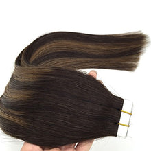 Load image into Gallery viewer, Googoo 14inch Tape in Hair Extensions Balayage Dark Brown to Light Brown Remy Tape in Human Hair Extensions 20pcs 50g
