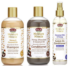 Load image into Gallery viewer, African Pride Moisture Miracle Shampoo, Conditioner and Leave-in Conditioner SET, Coconut Oil, Honey, Chococlate, Coconout Oil and Milk
