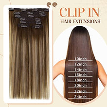 Load image into Gallery viewer, Vivien Human Hair Clip in Extensions Balayage Chocolate Brown Fading to Caramel Blonde Clip in Real Human Hair Extensions 16 Inch 7pcs/120g Silk Straight Blonde Clip in Hair Extensions
