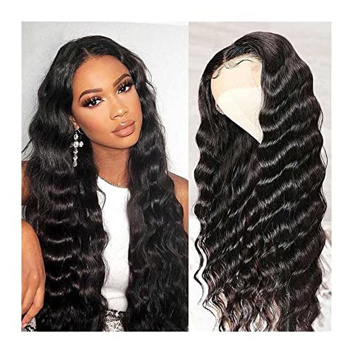 Wigs 10-30 Inch Malaysian Loose Deep Wave Wig 13x4 Lace Front Human Hair Wigs for Black Women 180% Density Remy 4x4 Lace Closure Curly Wig Wig (Color : 4x4 Wig, Stretched Length : 28inch(70cm))