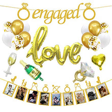 Load image into Gallery viewer, Engagement Wedding Decorations,Gold Engaged Banner, Photo Banner and Set of 12+5 Balloons for Engagement/Wedding Party
