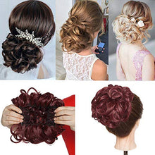 Load image into Gallery viewer, Wine Red Hair Bun Scrunchy Scrunchie Short Messy Curly Wavy Hair Extensions With Combs Clip In Chignon Bun Hairpieces
