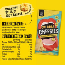 Load image into Gallery viewer, CHEESIES | Crunchy Cheese Keto Snack | Variety Pack 6 Bags | 100% Cheese | Sugar Free, Gluten Free, No Carb | High Protein and Vegetarian | Crunchy, Baked and Tasty | Multipack | 6 x 20g Bags
