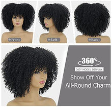 Load image into Gallery viewer, Short Curly Afro Kinky Wigs for Black Women, Black Fluffy Big Hair Replacement Wig with Bangs, Cute Natural Looking Heat Resistant Full Synthetic Wig for Daily Party
