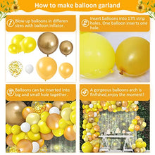 Load image into Gallery viewer, Teselife 102pcs Yellow Balloons Garland Arch Kit Lemon Yellow Balloon with Metallic Gold Confetti Balloons Yellow White Balloon Garland Birthday Decoration for Baby Shower Bee Theme Party Supplies
