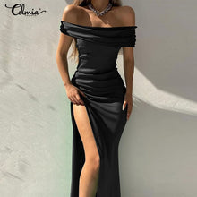 Load image into Gallery viewer, Celmia Women's Evening Dress Halter Ball Dresses Long Split Satin Festive Dresses Party Dresses Long A-line Evening Prom Dress Bridesmaid Dress, A-Black, S
