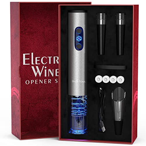 Electric Wine Opener Set with Charger and Batteries- Gift Set for Wine Lovers - Anniversary Birthday Gift Idea Kit Cordless Electric Wine Bottle Opener Uncle Viner G105