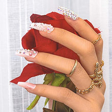 Load image into Gallery viewer, Sethexy Long Coffin Fake Nails Crystal False Nails Glitter Ballerina Stick on Nails Glossy Nails with Glue 24Pcs Acrylic Art Press-on Nail Tips for Women and Girls (E)
