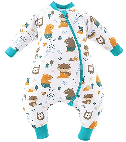 Chilsuessy Baby Sleeping Bag with Feet 2.5 Tog Winter Sleeping Sack with Removable Sleeves Anti Kick Infant Toddler Wearable Blanket for Boys and Girls, Forest Animals/2.5 Tog, 80/2-3 Years
