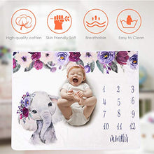 Load image into Gallery viewer, Baby Monthly Milestone Blanket for Boy or Girl Newborn Elephant Flannel Photo Props Backdrop Personalized Shower Gifts Track Age &amp; Growth
