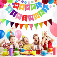 Load image into Gallery viewer, 48PCS Rainbow Birthday Decoration SZHTFX Colourful Happy Birthday Party Decorations Set for Women Boys and Girls Happy Birthday Banner 18pcs Balloon 8pcs Paper Pom Poms Garland 6pcs Hanging Swirls

