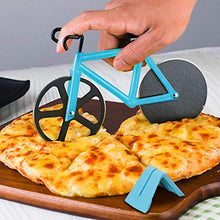 Load image into Gallery viewer, ZAWTR Bicycle Pizza Cutter, Bike Pizza Cutter Novelty Pizza Wheel Slicer, Dual Stainless Steel Pizza Knife Super Sharp Blades with Non-Stick Coating &amp; Kickstand, Kitchen Gadgets Party Supplies (Blue)
