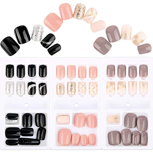 90 Pieces Removable Short False Nails Fake Nail Artificial Tips Set Full Cover for Short Decoration Press On Nails Art Fake Extension Tips