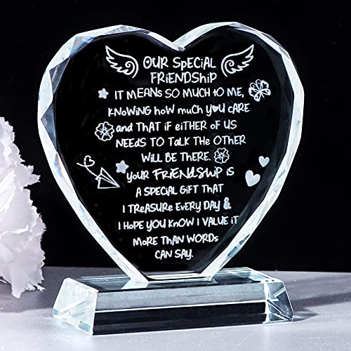 Movdyka Gifts for Friends Women, Friendship is Treasure Gifts for Girls on Birthday, Christmas, Glass Heart Plaque with Best Friend Sayings Ornaments
