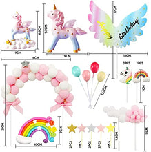 Load image into Gallery viewer, iZoeL Unicorn Cake Topper, Birthday Cake Decoration, 1 Pink Hairball Arch 1 Rainbow 1Happy Birthday Banner 2 Clouds 4 Balloons 10 Stars 3 Little Unicorns For Girl Kid Women Birthday Party
