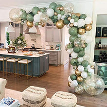 Load image into Gallery viewer, GIHOO 127PCS Olive Green Balloon Garland Arch Kit White Gold Confetti Balloons Retro Green Balloon and Gold Metallic Chrome Latex Balloons Set for Wedding Birthday Balloons Baby Shower Decorations
