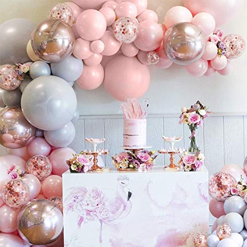 Balloon Garland Arch Kit Comes With A Balloon Pump 167 Pcs 5 To 18 Inches Macaron Colorful Thicken Balloons Used for Wedding Decoration Birthday Party Baby Shower Supplies ( Pink-Gray )