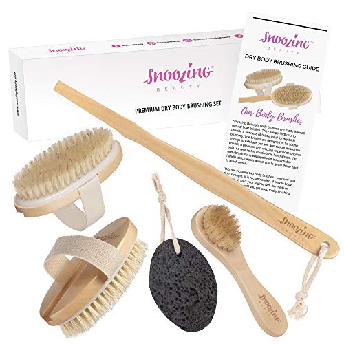 3 x Brush - Dry Body Brushing Set by Snoozing Beauty | SOFT Cleansing Face Brush | MEDIUM and FIRM Body Brushes | Pumice Stone for Dry Skin Foot Care