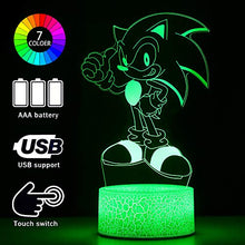 Load image into Gallery viewer, 3D Hedgehog Anime Night Light for Kids, 2 Patterns Hedgehog Toy 16 Color Changing with Remote Control,Birthday Gifts for Kids and Hedgehog Fans
