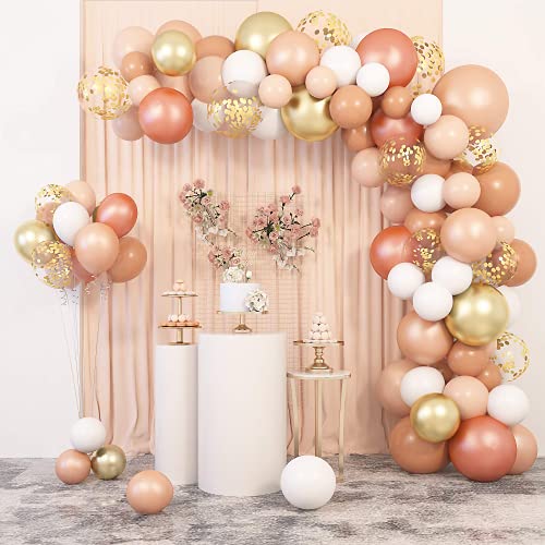 129 Pcs Blush Peach Balloons Garland Kit Orange White Balloons Arch Pastel Pink Rose Gold Confetti Latex Metallic Balloons with 4 Tools for Wedding Women Lady Birthday Party Baby Shower Decorations