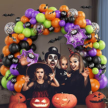 Load image into Gallery viewer, Halloween Balloon Arch Garland Kit, 96pcs Orange Black Purple Balloons Arch Kit With Black Eye Confetti Green Latex Balloons Bat Sticker Spider Web Foil Balloon for Halloween Decoration Party Supplies

