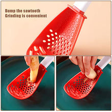 Load image into Gallery viewer, KINBOM 2pcs Multifunctional Cooking Spoons, Heat Resistant Plastic Non-Stick Can Be as Small Strainer Scoop Egg Separator Food Masher Garlic Ginger Grater Colander, Easy to Clean (Black, Red)
