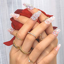 Load image into Gallery viewer, Sethexy Long Coffin Fake Nails Crystal False Nails Glitter Ballerina Stick on Nails Glossy Nails with Glue 24Pcs Acrylic Art Press-on Nail Tips for Women and Girls (E)

