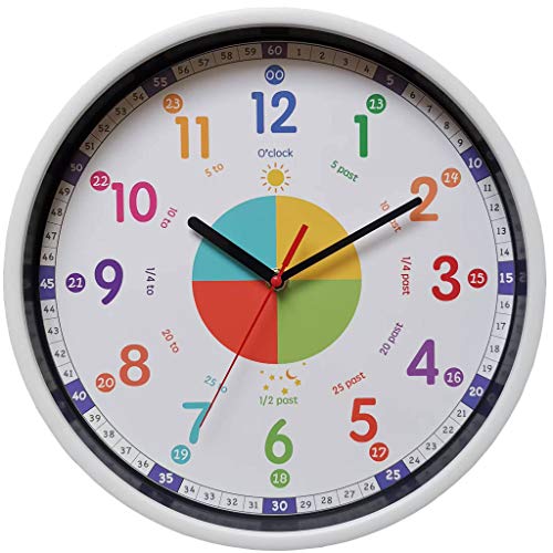 EMITDOOG Time Teacher Wall Clock Learn To Tell The Time Wall Clock Colorfull Non Ticking For Kids,Girls,Boys Classroom,Bedroom,Living Room,Nursery12inch