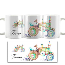 Load image into Gallery viewer, Personalised Mug, Chcolate Easter Egg Gift Set Customised with Name/Initials, (11oz) White Mug with Rainbow Tractor Design, Tractor Mug
