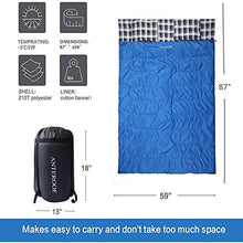 Load image into Gallery viewer, Double Sleeping Bag Cotton Flannel, Waterproof Outdoor Backing Sleeping Bag with 2 Pillow and Compression bag, Camping Envelope Sleeping Bag For Adults &amp; Kids - Camping Gear Equipment, Traveling
