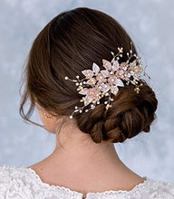 Load image into Gallery viewer, SWEETV Handmade Wedding Hair Comb Pearl Floral Leaf Bridal Hair Accessories for Brides and Bridesmaid
