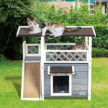 Load image into Gallery viewer, Petsfit Cat Wooden House, Waterproof House Cat Outdoor, Cat Outdoor Shelter with Cat Scratching Pad, Balcony (Grey)
