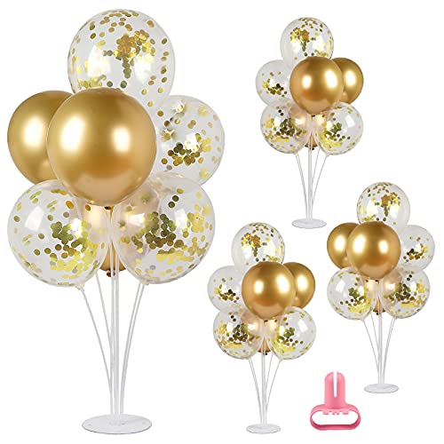 4 Set Table Balloon Stand Kit, Table Decorations Balloons Tree Table Balloon Stick Holder 32 Pieces Gold Balloons and Balloon Tie Tool for Graduation Wedding Birthday Party Decorations
