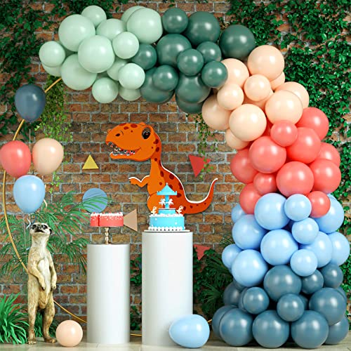 Balloon Arch Kit, Colourful 134 pcs Pastel Blue Red Green Orange Rainbow Balloon Garland Arch Kit Blue Sage Green Balloons Set for Kids Boys Dinosaur Theme Birthday Baby Shower Party Decorations