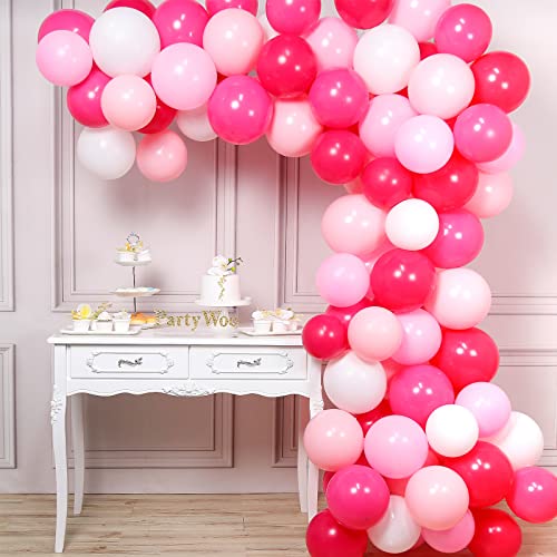 PartyWoo Balloons Pink, 100 pcs 12 in Fuchsia Balloons, White Pink Balloons, Pale Pink Balloons, Hot Pink Balloons, Pink Shade balloons for Pink Baby Shower, Pink Birthday, Pink Wedding