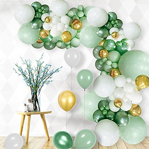 GRESAHOM Green Balloon Garland Arch Kit, Green White Gold & Green Chrome Balloon Arch, Party Decorations Supplies for Wedding Bridal Shower Birthday Party Baby Shower Decoration