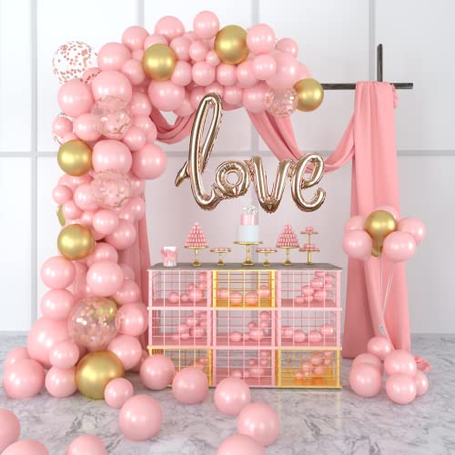 Valentines Day Decorations Pink Balloon Arch Kit 117PCS 5M Latex Balloon Garland Kit with Rose Gold Pink Balloons Confetti Balloons Metallic Balloons Valentines Balloon Garland for Valentines Party