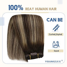 Load image into Gallery viewer, YoungSee Hair Extensions Clip in Human Hair Dark Brown 20 Inch Clip in Hair Extensions Human Hair Balayage Dark Brown with Caramel Blonde Clip in Natural Hair Extensions 7 Pieces 100g
