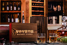 Load image into Gallery viewer, VOVZON Whiskey Stones and Glasses Gift Set for Men – 8 Whisky Scotch Bourbon Chilling Stones, 2 Whiskey Glasses in Wooden Box – Christmas/Father&#39;s Day/Birthday Gift/Present for Father Dad Boyfriend
