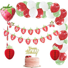 Load image into Gallery viewer, Strawberry Party Decorations Balloon Garland Kit:Strawberry Theme Happy Birthday Banner Foil Balloon for Baby Shower Girls 1st Birthday Party Supplies
