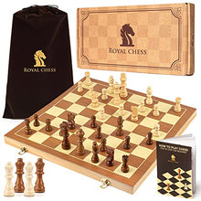 Load image into Gallery viewer, Magnetic Wooden Chess Set by Royal Chess - Handmade Folding Board for Travel - 4 Extra Queen Figures, Carry Bag &amp; Game Instruction for Beginners
