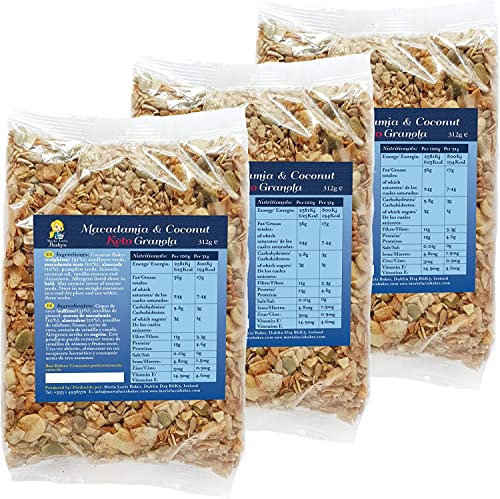 Macadamia & Coconut Keto Granola 3x312g - Low Carb - No Gluten - No Added Sugar, Salt or Palm Oil - High Fibre - Healthy & Natural Breakfast Cereal - LCHF