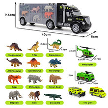 Load image into Gallery viewer, Dinosaur Toys Truck for 3 4 5 6 Year Old Boys Car Transporter Carrier Toy Trucks with 4 Kids' Play Vehicles 12 Dinosaurs Toys Animal Toys Double-Sided Storage Toys Gifts for Boys Girls Age 3

