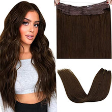 Load image into Gallery viewer, LaaVoo Secret Wire Remy Human Hair Extensions Brown Fishing Line Real Hair Extensions Brown with Clips One Piece Thread Real Hair Extensions Brown 80g 12&#39;&#39; #4

