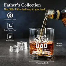 Load image into Gallery viewer, Gifts for Dad Whiskey Glass, Personalised Whiskey Tumbler Gift for Father&#39;s Day, Birthday, Anniversary for Men, Dad, Husband, Grandpa, Best Dad Ever Whiskey Glass with 4 Greeting Cards - 10 Oz
