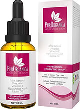 Load image into Gallery viewer, PurOrganica Retinol Serum - Best Treatment for Acne and Acne Scars, Pigmentation, Fine Lines, Wrinkles and Dark Circles - Premium 2.5% Retinol, Vegan Hyaluronic Acid &amp; Jojoba Oil - It Works or 100% Money Back Guarantee
