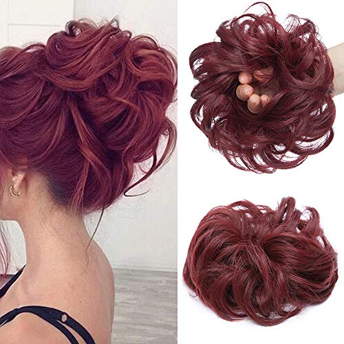 Messy Hair Scrunchies for Women Scrunchy Scrunchie Bun Up Do Hair Piece Hair Ribbon Ponytail Extensions Wavy [Wine Red]